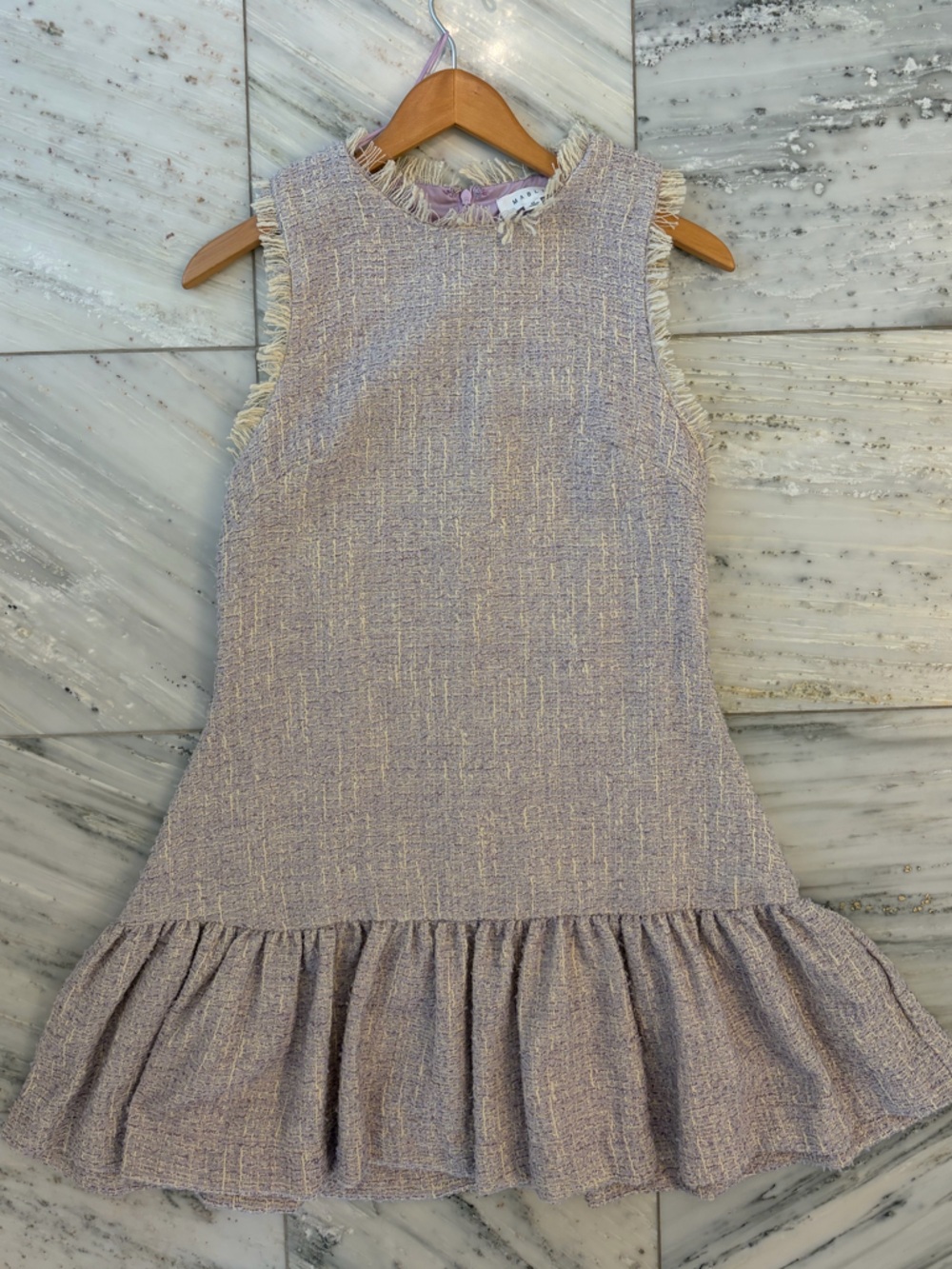 Ladies' Sleeveless Chanel like Tweed Ruffle Hem Dress - Lavender